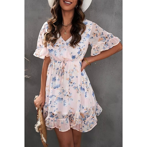 LAST ONE! Beautiful ELAINE Floral Mini Dress With Ruffles - Picture 5 of 5